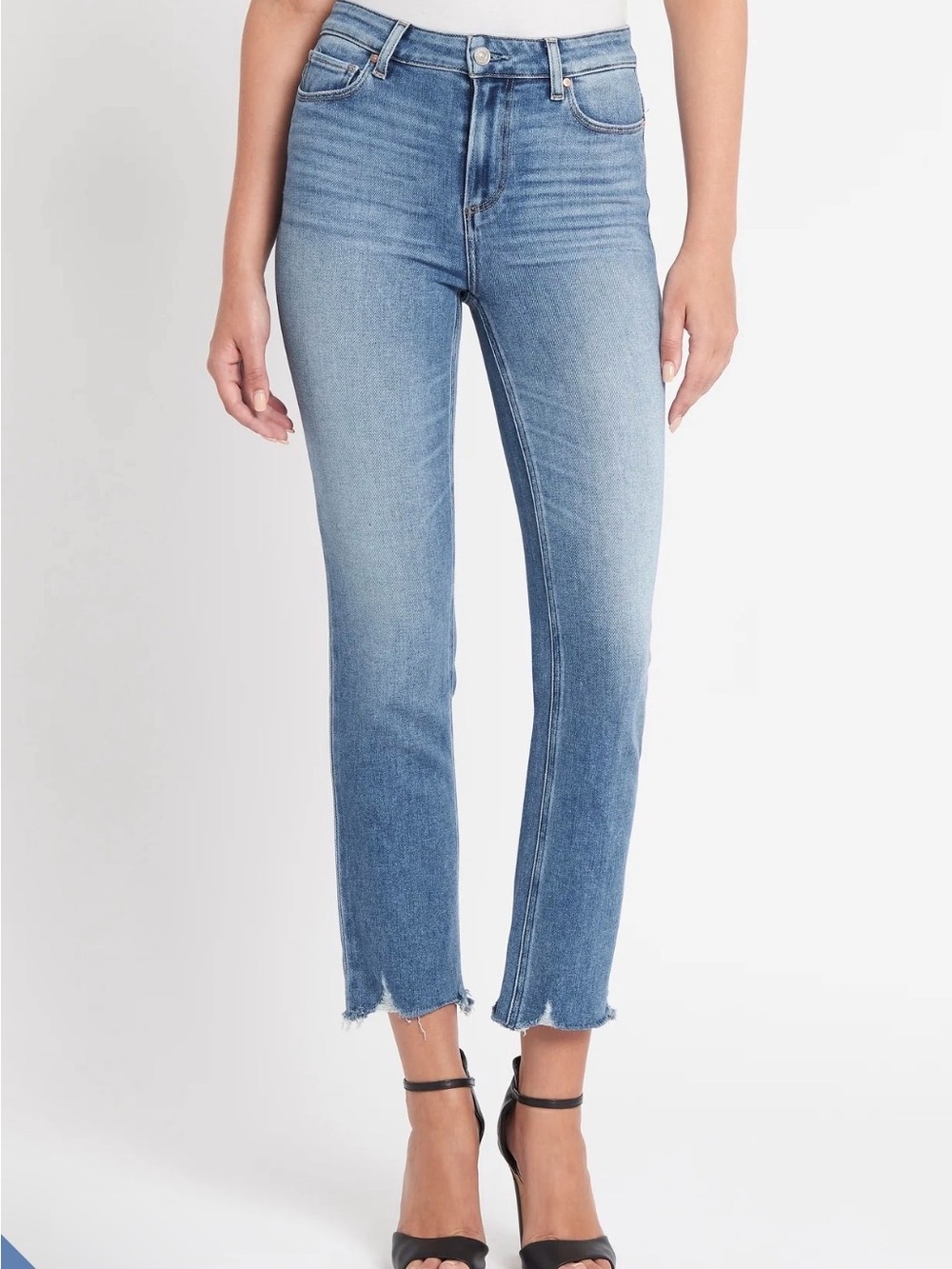 PAIGE Light Blue Straight Leg Cindy Jeans Mel Destroyed Hem Light Wash Sz 32